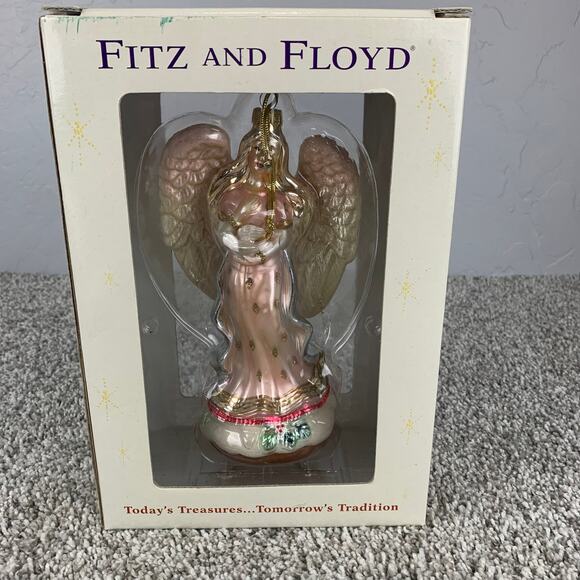 Fitz and Floyd Other - Vtg Fitz and Floyd Glass Ornaments 8" Large Pink Angel Christmas Decor NIB